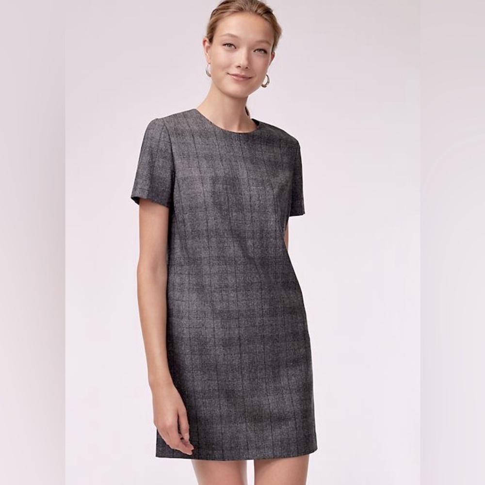 Aritzia Babaton Patricio Short Sleeve Mini Shift Dress in Grey Wool Cashmere - 2